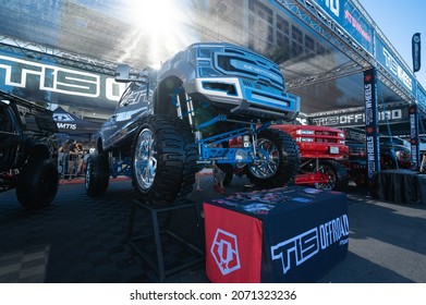 Las Vegas, USA - November 5, 2021 Seven-Three F-250 biggest truck showcased at the SEMA Show