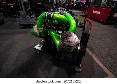 Las Vegas,  USA - November 5, 2021: Diesel engine showcased at the SEMA Show