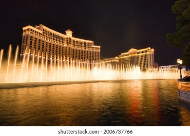 LAS VEGAS, USA - OCTOBER 3: Fountain show in front of Bellagio hotel and casino on October 3, 2019 in Las Vegas, USA. Las Vegas is one of the top tourist destinations in the world.