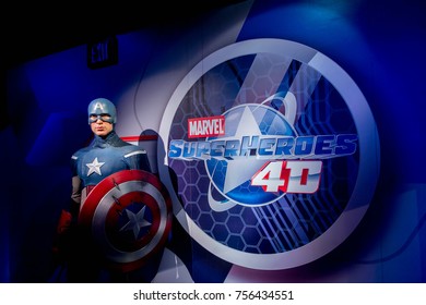 LAS VEGAS, USA - SEP 19, 2017: Captain America, Steve Rogers, Madame Tussauds Wax Museum In Las Vegas Nevada.