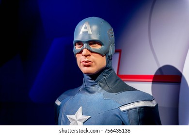 LAS VEGAS, USA - SEP 19, 2017: Captain America, Steve Rogers, Madame Tussauds Wax Museum In Las Vegas Nevada.