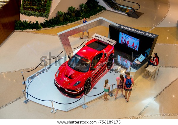 LAS VEGAS, USA - SEP 21, 2017: Ferrari car,\
Shopping mall, part of the Aria Resort, Las Vegas Strip in\
Paradise, Nevada, United\
States