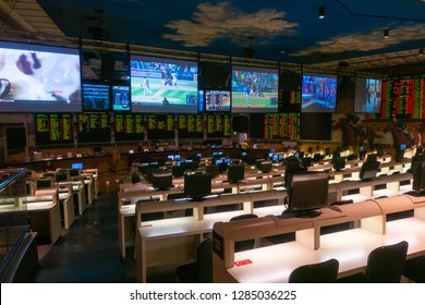 Las Vegas, USA - September 10, 2018: Players Betting On Horse Racing And Sports