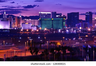 Las Vegas - Vages Strip at Night Panorama. Famous Cities Photo Collection. Las Vegas, Nevada, USA. - Shutterstock ID 128300021