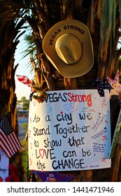 Las Vegas,NV/USA - Oct 07 ,2017 : Memorial Message Of The Las Vegas Shooting Victims On The Las Vegas Strip Near The Mandalay Bay.