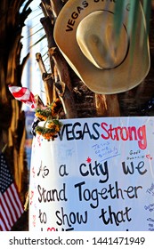 Las Vegas,NV/USA - Oct 07 ,2017 : Memorial Message Of The Las Vegas Shooting Victims On The Las Vegas Strip Near The Mandalay Bay.