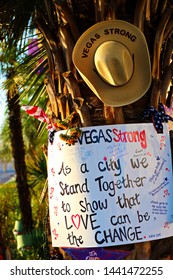 Las Vegas,NV/USA - Oct 07 ,2017 : Memorial Message Of The Las Vegas Shooting Victims On The Las Vegas Strip Near The Mandalay Bay.