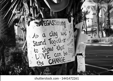 Las Vegas,NV/USA - Oct 07 ,2017 : Memorial Message Of The Las Vegas Shooting Victims On The Las Vegas Strip Near The Mandalay Bay.