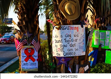 Las Vegas,NV/USA - Oct 07 ,2017 : Memorial Message Of The Las Vegas Shooting Victims On The Las Vegas Strip Near The Mandalay Bay.