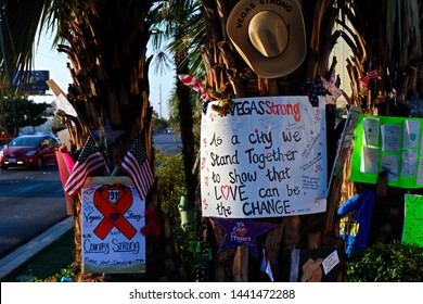 Las Vegas,NV/USA - Oct 07 ,2017 : Memorial Message Of The Las Vegas Shooting Victims On The Las Vegas Strip Near The Mandalay Bay.