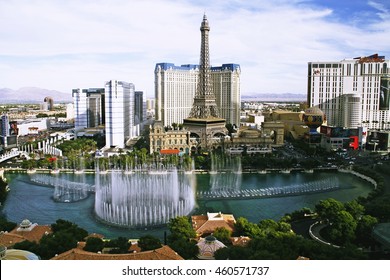 Las Vegas,NVUSA - Oct 28, 2015: Fountains of Bellagio in Las Vegas  which have featured in several movies, is a large dancing water fountain synchronized to music.