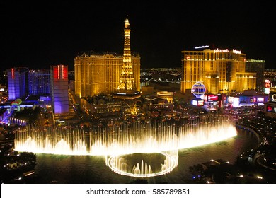 Las Vegas,NVUSA - Oct 28,2015: Fountains of Bellagio in Las Vegas. Fountains of Bellagio, which have featured in several movies, is a large dancing water fountain synchronized to music.