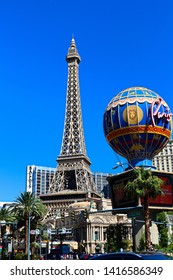 Las Vegas,NV/USA - Sep 17, 2018 : Paris Las Vegas hotel and casino. Its theme is the city of Paris in France; it includes a 5/8ths scale, (164.6 m) replica of the Eiffel Tower.