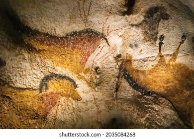Lascaux, France - August 6, 2121: Prehistoric depictions in Lascaux caves