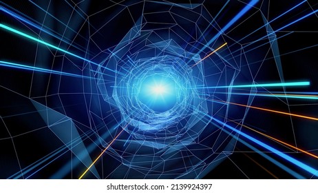 Laser beam running through cyberspace. Communication network concept.