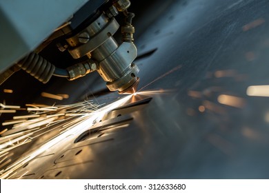 Laser Cutting Of Metal Sheet, Close-up