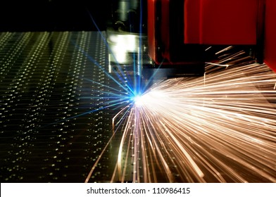 Laser Cutting Of Metal Sheet With Sparks