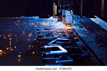 Laser Cutting With Sparks Close Up
