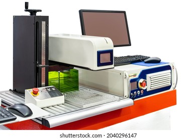 laser marking or engraving machine for write letter or various graphic image symbol etc. of business or industrial with computer monitor and screen isolated with clipping path - Powered by Shutterstock - Get 15% off with code: PIKWIZARD15