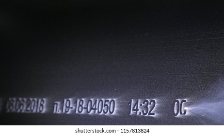 Laser Marking Machine Engraving. Manufacture of plastic water pipes of the factory. Process of making plastic tubes on the machine tool with the use of water and air pressure.