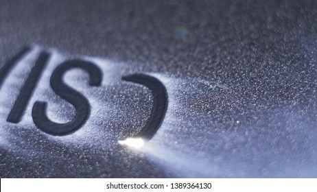 Laser Marking Machine Engraving. Manufacture of plastic water pipes of the factory. Process of making plastic tubes on the machine tool with the use of water and air pressure.
