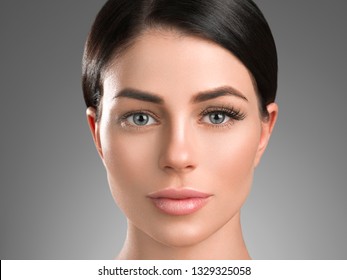Lash extensions woman eyes face macro beauty concept