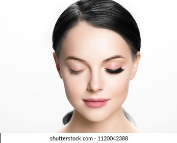 Lashes extension before after, eyelash, beautiful woman eyescloseup