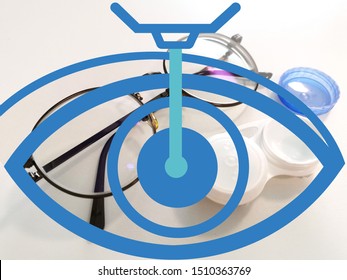 Lasik Eye​ Surgery Symbol​ On​ Eyeglasses And​ Contact Lens Case