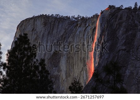 Last light of the firefall at El Capitan, Yosemite Valley