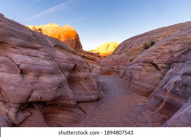 Last light of sunset against the red rocks of Valley of Fire State Park.