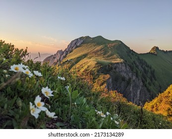 last rays of sun on the bockmattli mountain bockmattlistock in the canton of glarus,schwyz.Sunset hike in the mountains