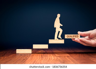 The last step to be qualified - personal development and education concept. Mentor or coach motivate businessperson to personal growth to be better specialist with better education. - Shutterstock ID 1836736354