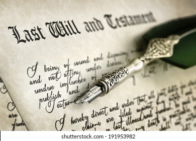 Last Will and Testament document with quill pen and handwriting