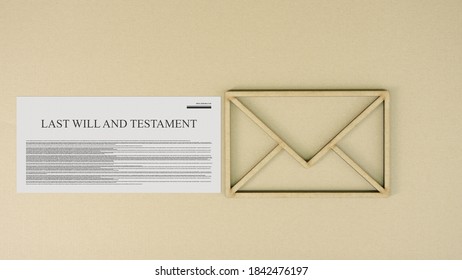 Last Will And Testament And The Envelope Icon On Cardboard Background