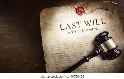 Last Will And Testament With Gavel - Old Scroll In The Dark
