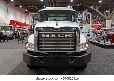 Las-Vegas, USA - Jan 17, 2017: Close-up Front View Mack Truck At World Of Concrete 2017 In Las-Vegas