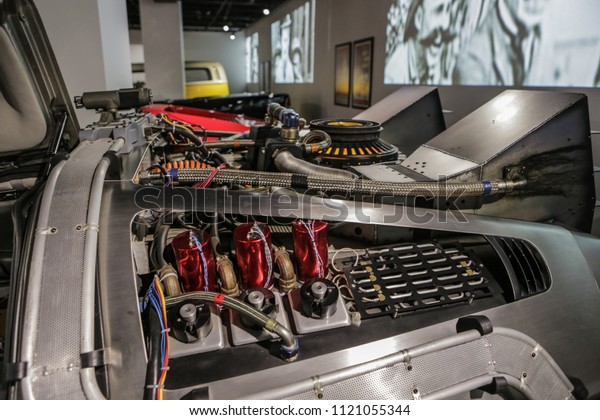 Las-Vegas, USA, September 2016 DMC\
DeLorean Back to the future movie details car on auto\
exebition