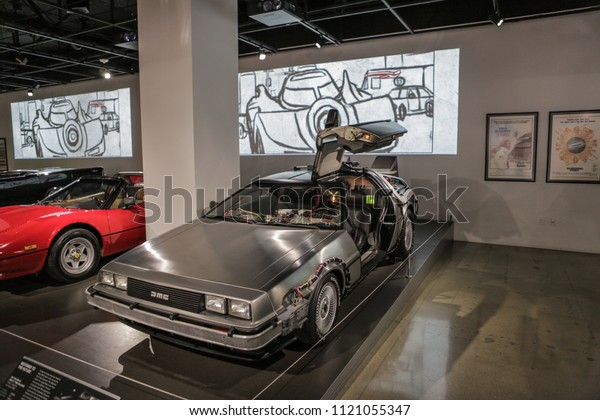 Las-Vegas, USA, September 2016 DMC\
DeLorean Back to the future movie car on auto\
exebition