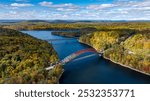 Late afternoon aerial autumn image of the area surrounding the Yorktown Heights, NY, USA  10-16-2024