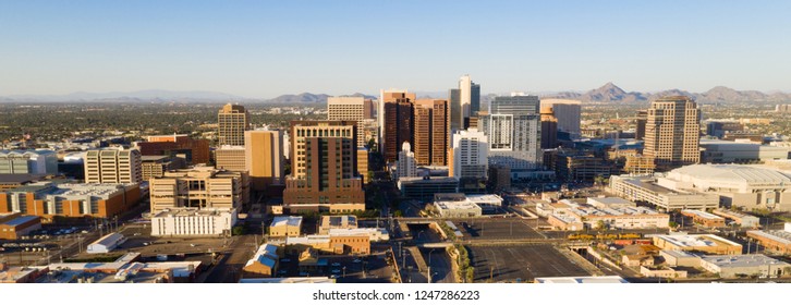 Late Afternoon Sun Lights The Buildings In The Downtown Urban Core Of Phoenix Arizona