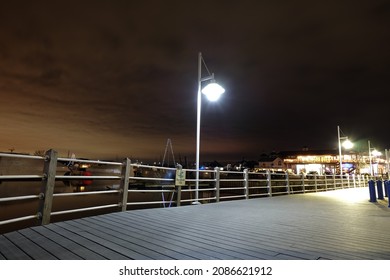 Late Autumn Evening Street Lamp On Waterfront Trail