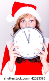 Late Christmas Shopping Girl With Santa Clause Hat