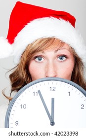 Late Christmas Shopping Girl With Santa Clause Hat