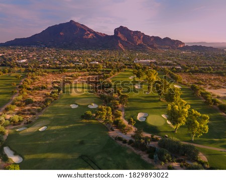 Late evening sun glowing red on Camelback Mountain in Phoenix, Scottsdale, Arizona,USA