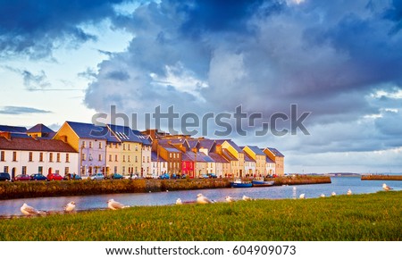 Late Evening Sunlight on colourful houses.Galway City, Ireland.