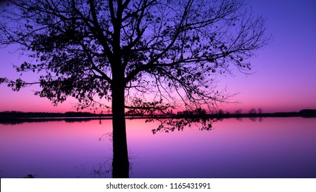 Late Evening Sunset Over Flood Waters Owensboro Kentucky 