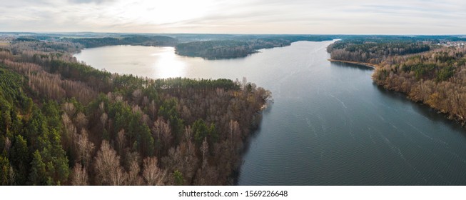 Late Fall. River And Forest. Shot On A Drone