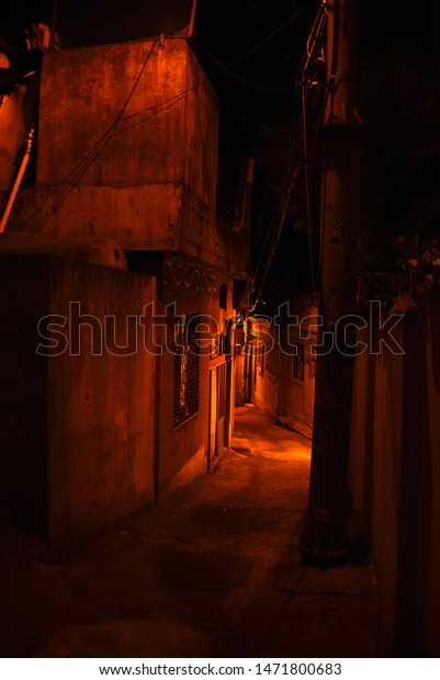 Late Night Dark Alleyway Lit Stock Photo Edit Now