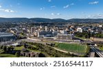 Late summer, early fall aerial, drone, photo of the Scranton Pennsylvania skyline.  September 2024.