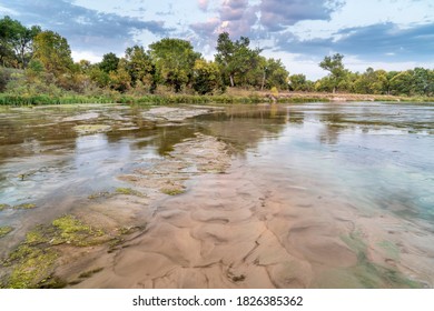 Late Summer Or Early Fall Dusk Over Shallow Dismal River At Nebraska National Forest